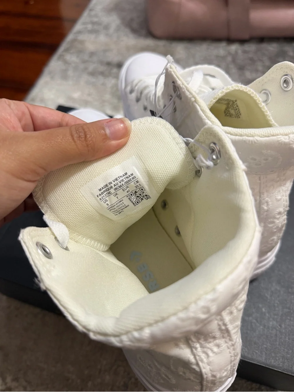 Converse High Top Sneakers in Off-White Eyelet